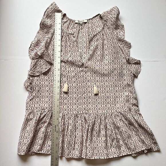 Madewell Blouse Silk Lily Ruffle  Top in Echo Grid Sleeveless Flutter Tassle XXS - Picture 7 of 10